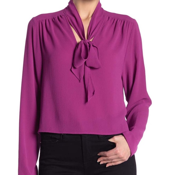 Free Press Crop Tie Neck Blouse - Picture 1 of 8